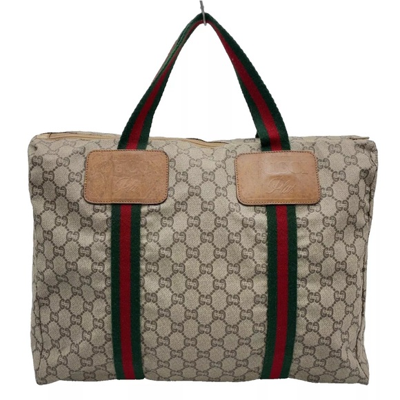 Gucci Handbags - Authentic Gucci GG Plus Sherry Line PVC Leather Beige Wide Tote bag